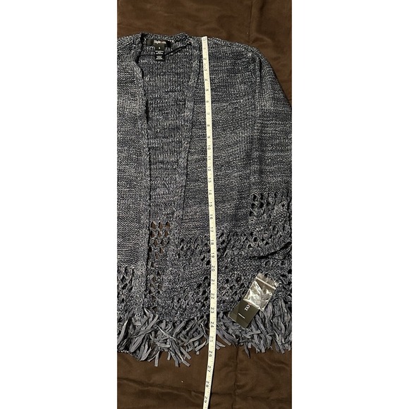 Style & Co Size S Blue Open Front Sweater Cardigan with Fringe - Picture 4 of 7